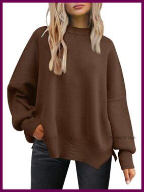 Oversized Crewneck Long Sleeve Sweater Tunic Pullover for Women